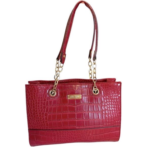 Anne Klein Lady Liberty Shoulder Bag Vegan Crocodile Leather - Picture 1 of 14
